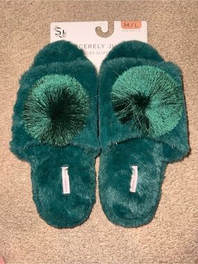 Sincerly Jules Teal Fuzzy-Lined Ladies Slippers